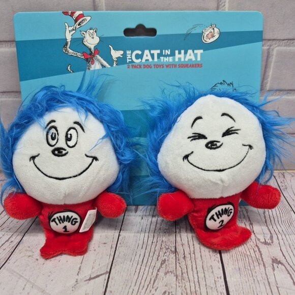 Dr. Seuss Other - Dr. Seuss Thing 1 & Thing 2 Plush Stuffed Dog Toy The Cat in The Hat~Squeaker